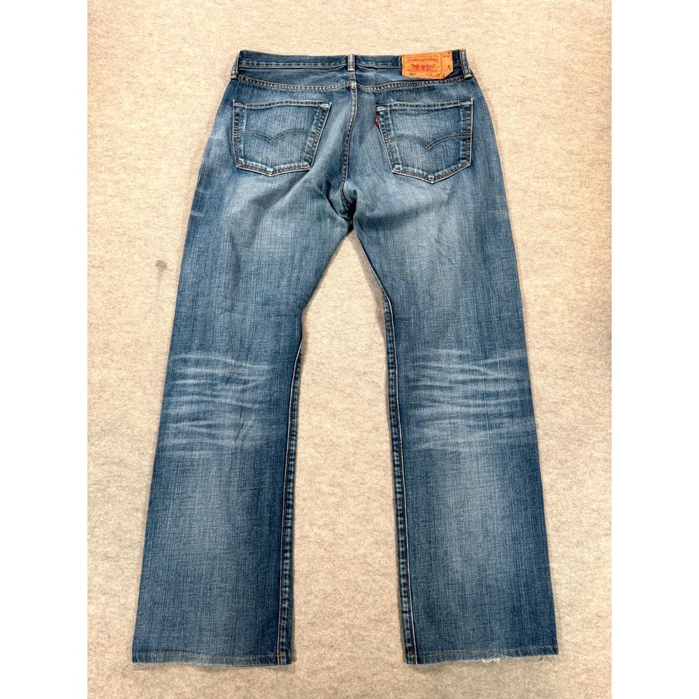 Levis 501 Authentic Jeans Mens 36x34 Blue Whiskering Denim Cotton Logo Mid Rise - Picture 6 of 16